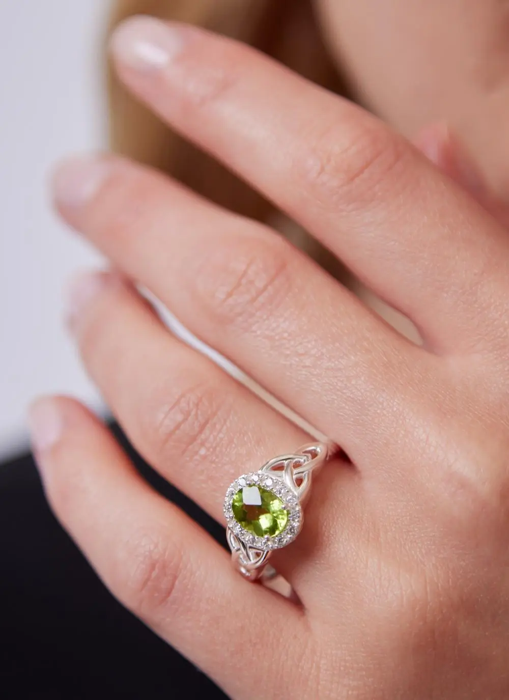 Sterling Silver Trinity Knot Halo Ring with Peridot